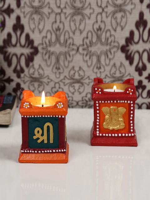 

Aapno Rajasthan Set of 2 Multicoloured Hand-Painted Diyas, Multi
