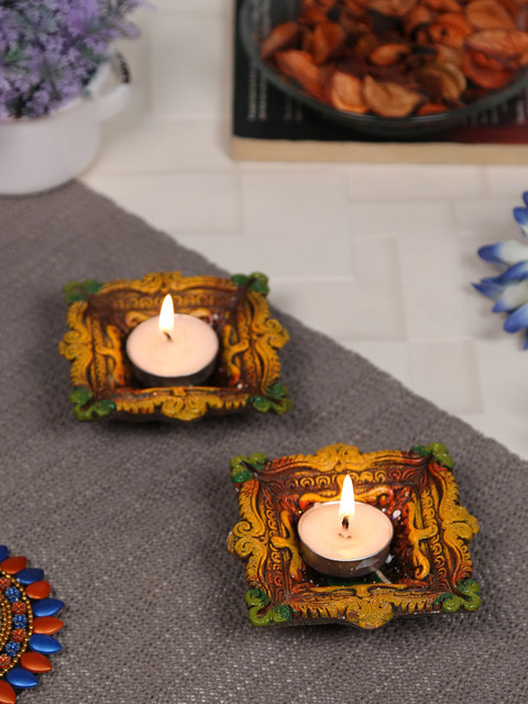

Aapno Rajasthan Multi Color Handpainted Diwali Diya, Orange