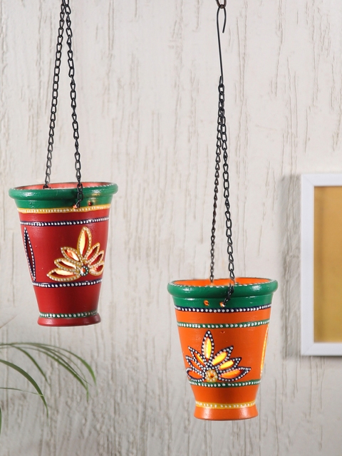 

Aapno Rajasthan Set of 2 Multicoloured Tealight Candle Holders, Red
