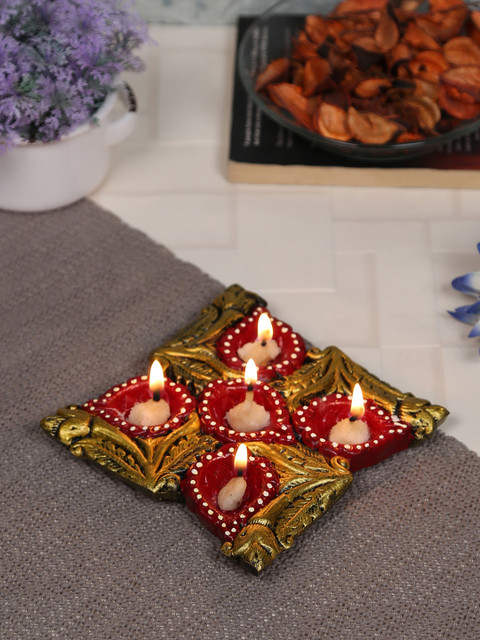 

Aapno Rajasthan Red & Gold Hand-Painted 5 in 1 Diya
