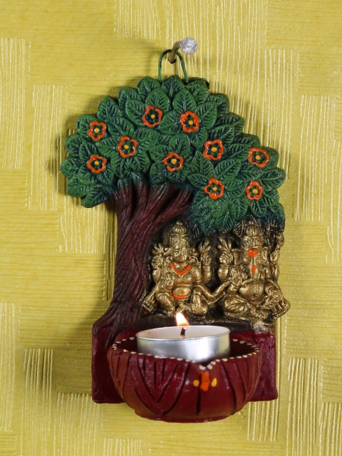 

Aapno Rajasthan Multicoloured Hand-Painted Lakshmi Ganesh Hanging Tree Diya, Multi
