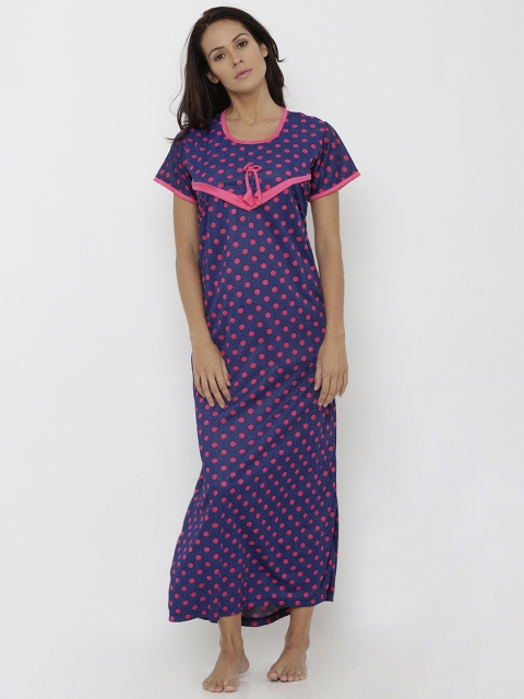 

Pretty Awesome Navy Blue & Pink Printed Maternity Nightdress