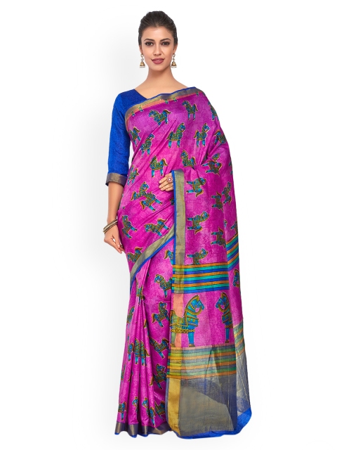 

KUPINDA Pink Art Silk Printed Ikat Saree