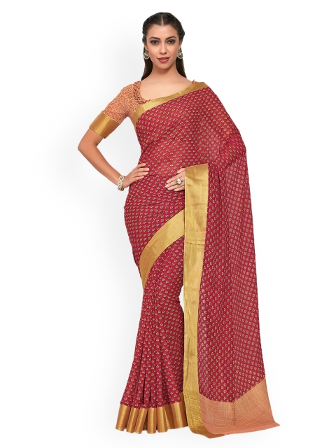 

KUPINDA Red Poly Chiffon Printed Ikat Saree