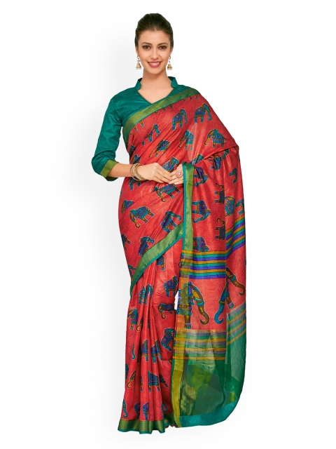 

KUPINDA Coral Printed Art Silk Kalamkari Saree