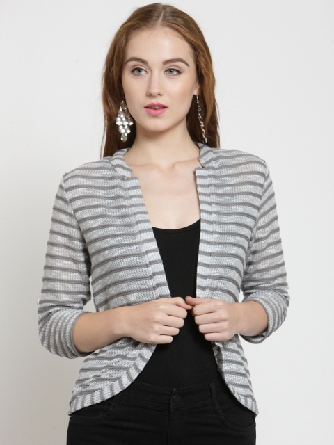 

Latin Quarters Grey Striped Open Front Shrug