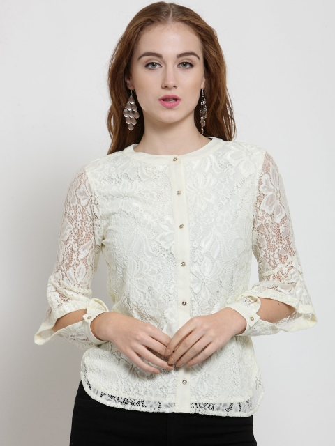 

Latin Quarters Women Off-White Self Design Shirt Style Top