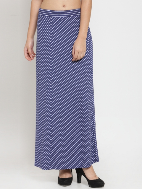 

Latin Quarters Women Blue Flared Striped Maxi Skirt
