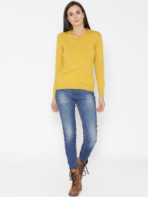 

MAGRE Women Mustard Yellow Solid Pullover Sweater