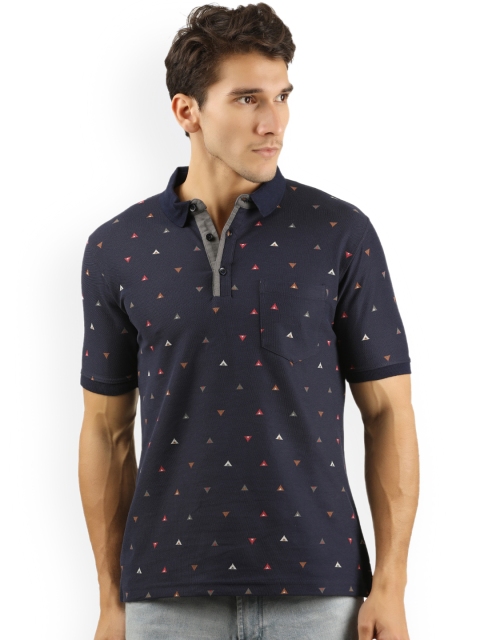 

WEXFORD Men Navy Blue Printed Polo Collar T-shirt