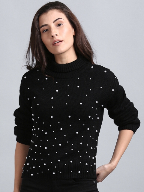 

GAP Women Black Pearl Embellished Turtle Neck Sweater