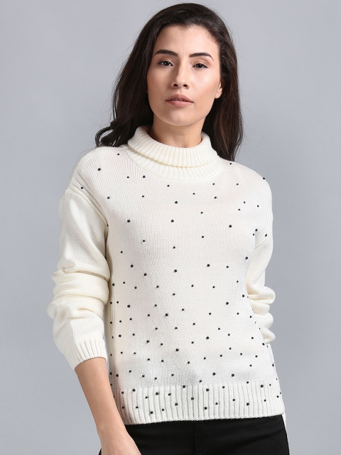 

GAP Women White Pearl Embellished Turtle Neck Sweater, Cream