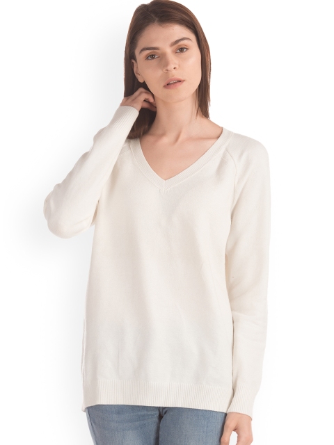 

GAP Women White Soft Open V-Neck Sweater, Beige