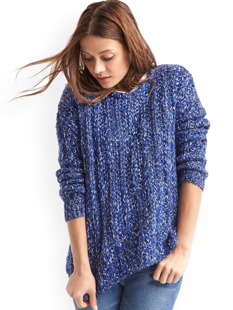 

GAP Women Marled Chunky Crew Neck Sweater, Blue