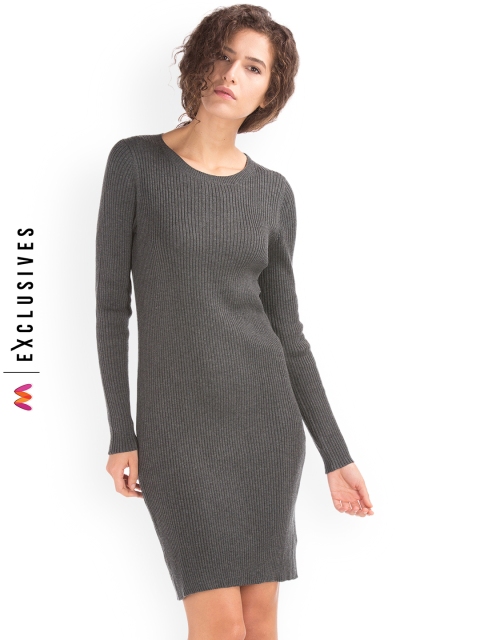 

GAP Ribbed Charcoal Grey Long Sleeve Dress