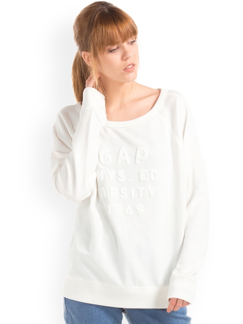 

GAP Women White Relaxed Varsity Applique Pullover Sweatshirt