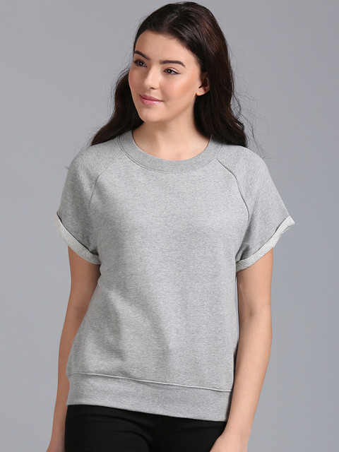 

GAP Women Grey French Terry Short Raglan Sleeves Sweatshirt
