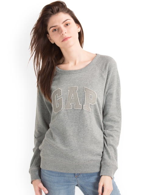 

GAP Women Grey Heathered Applique Logo Sweatshirt