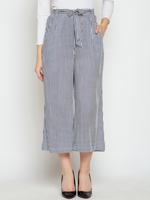 

WISSTLER Women Navy Blue & White Solid Flared Palazzos