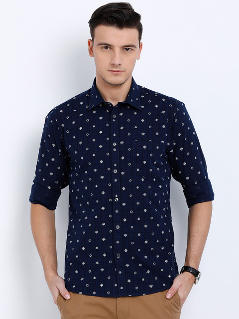 

Crocodile Men Navy Blue Slim Fit Printed Casual Shirt
