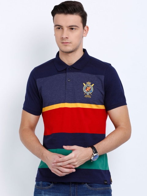 

Crocodile Men Navy Blue Striped Polo Collar T-shirt
