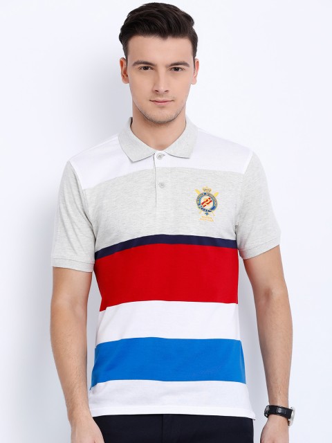 

Crocodile Men White & Red Colourblocked Polo Collar T-shirt