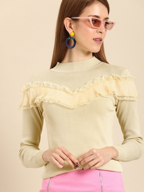 

DressBerry Women Cream-Coloured Solid Sweater