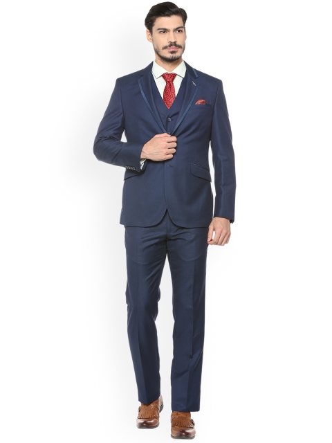 

Van Heusen Men Navy Blue Self-Design Single-Breasted Formal Suit
