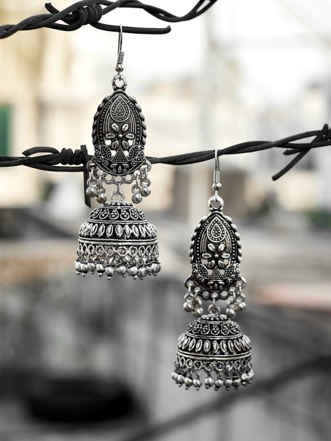 

ZeroKaata Silver-Toned Dome Shaped Jhumkas