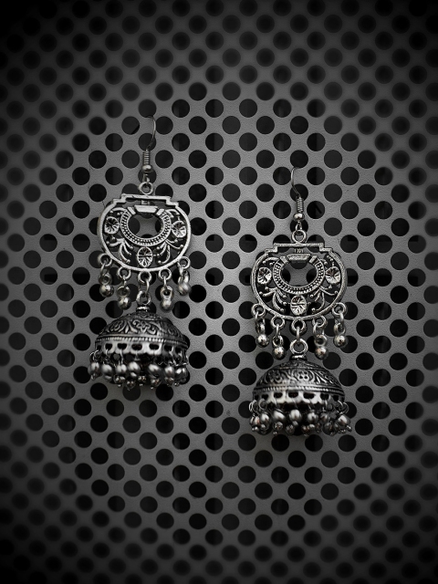 

ZeroKaata Silver-Toned Dome Shaped Jhumkas