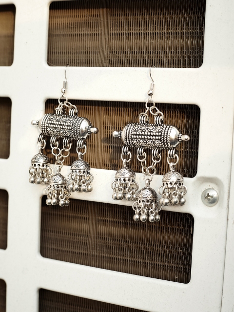 

ZeroKaata Silver-Toned Classic Oxidised Jhumkas