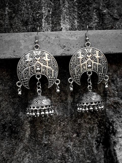 

ZeroKaata Silver-Toned Oxidised Classic Jhumkas