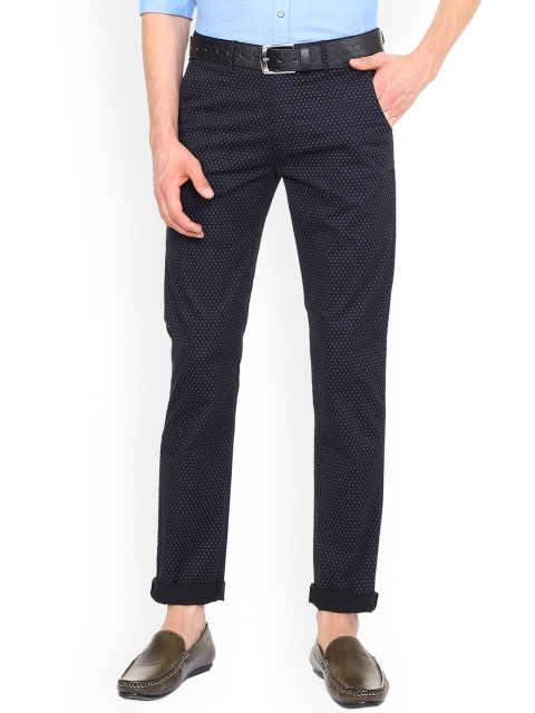 

Peter England Casuals Men Black & Navy Blue Slim Fit Printed Regular Trousers