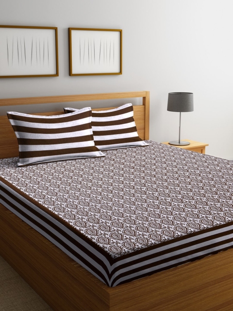 

Rajasthan Decor Brown & White Ethnic Motifs Flat 180 TC Cotton 1 King Bedsheet with 2 Pillow Covers