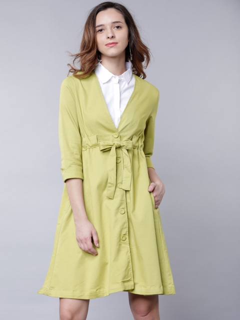 

Tokyo Talkies Women Lime Green Solid Fit and Flare Dress