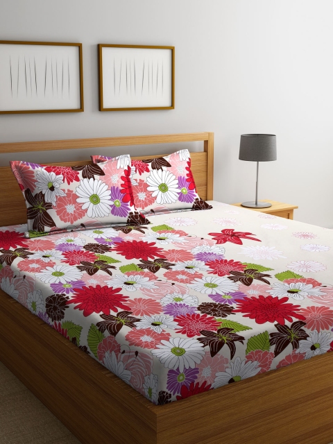 

Home Sizzler Red Floral Flat 180 TC Cotton 1 Queen Bedsheet with 2 Pillow Covers