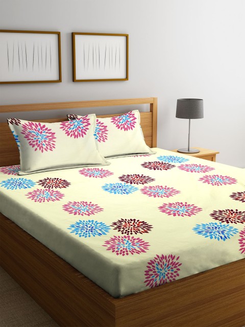 

Home Sizzler Multicoloured Ethnic Motifs Flat 180 TC Cotton 1 Queen Bedsheet with 2 Pillow Covers, Multi