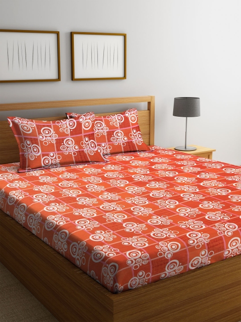 

Home Sizzler Rust & White Flat 144 TC Cotton 1 Double Bedsheet with 2 Pillow Covers