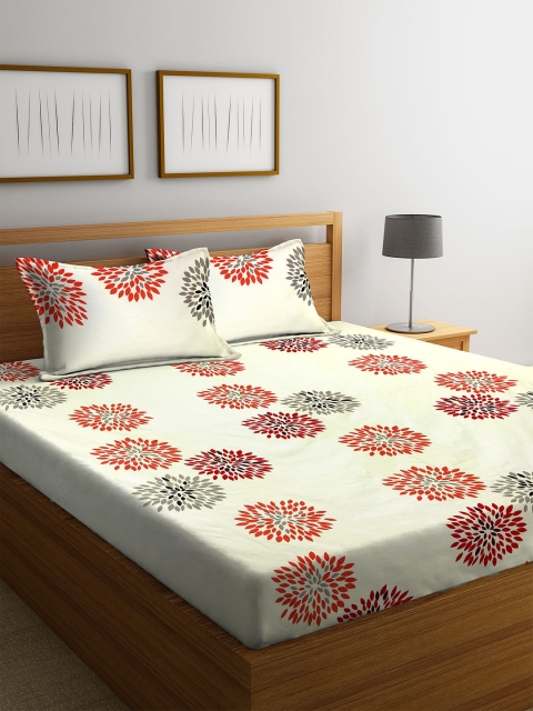 

Home Sizzler Red & Off-White Ethnic Motifs Flat 180 TC Cotton 1 Queen Bedsheet with 2 Pillow Covers