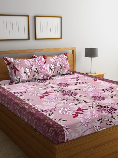 

Home Sizzler Pink Floral Flat 144 TC Cotton 1 Double Bedsheet with 2 Pillow Covers