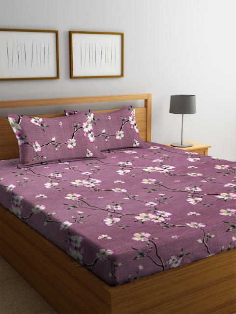 

Home Sizzler Purple Floral Flat 144 TC Cotton 1 Double Bedsheet with 2 Pillow Covers
