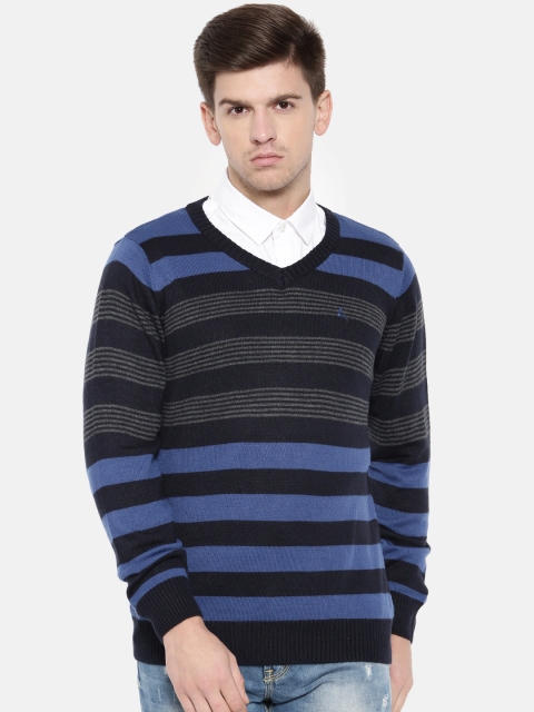 

Parx Men Navy Blue & Charcoal Grey Striped Sweater