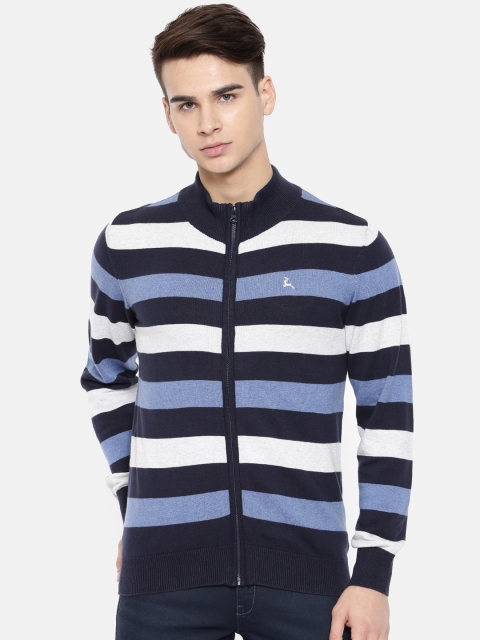 

Parx Men Navy Blue & Off-White Striped Front-Open