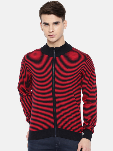 

Parx Men Navy Blue & Red Striped Front-Open