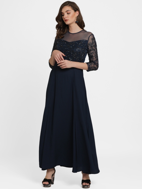 

Kazo Women Navy Blue Embellished Maxi Dress