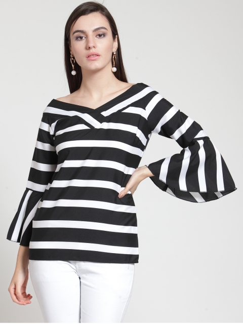 

plusS Women Black Striped Top