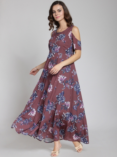 

plusS Women Mauve Printed Maxi Dress