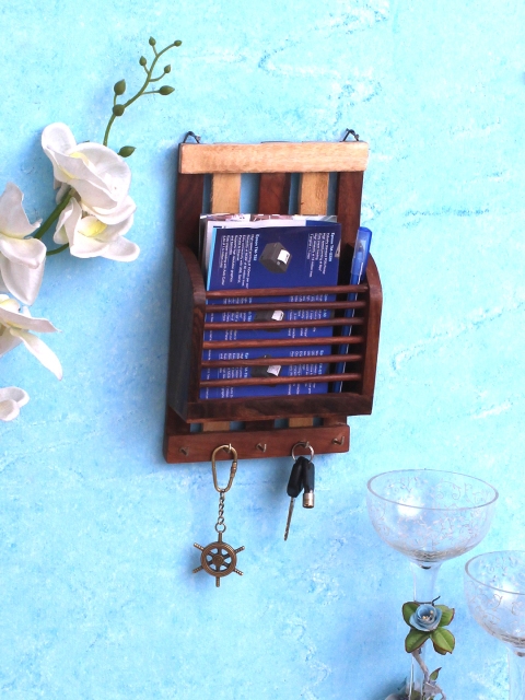 

Home Sparkle Brown Wood Wall Shelf with Keyholders