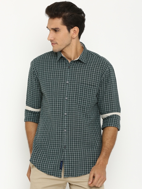 

Linen Club CAVALLO Men Olive Green Slim Fit Checked Casual Shirt