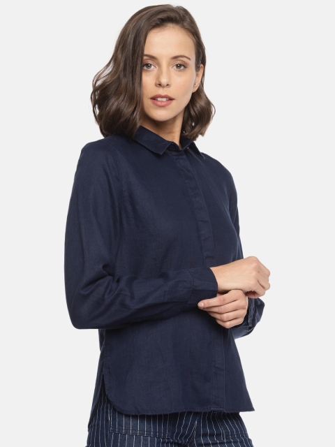 

Marks & Spencer Women Navy Blue Regular Fit Solid Casual Shirt